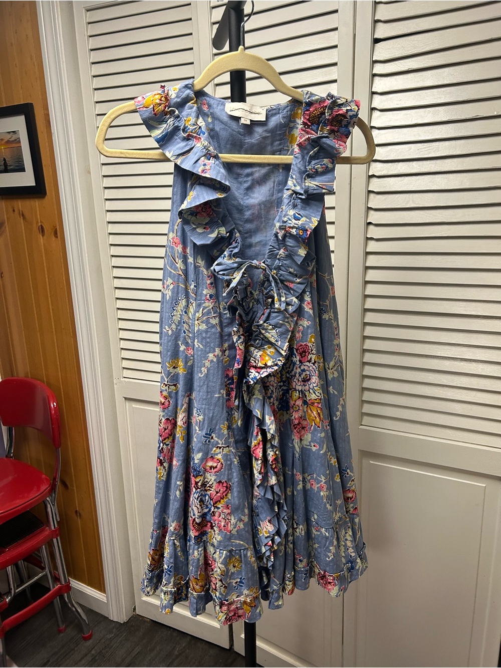 Nwot Ruffled Floral Mini Dress in Light Blue - Picture 4 of 8